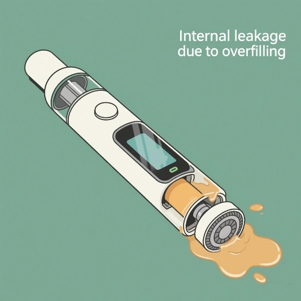 Internal leakage and blockage caused by overfilling vape with e-liquid