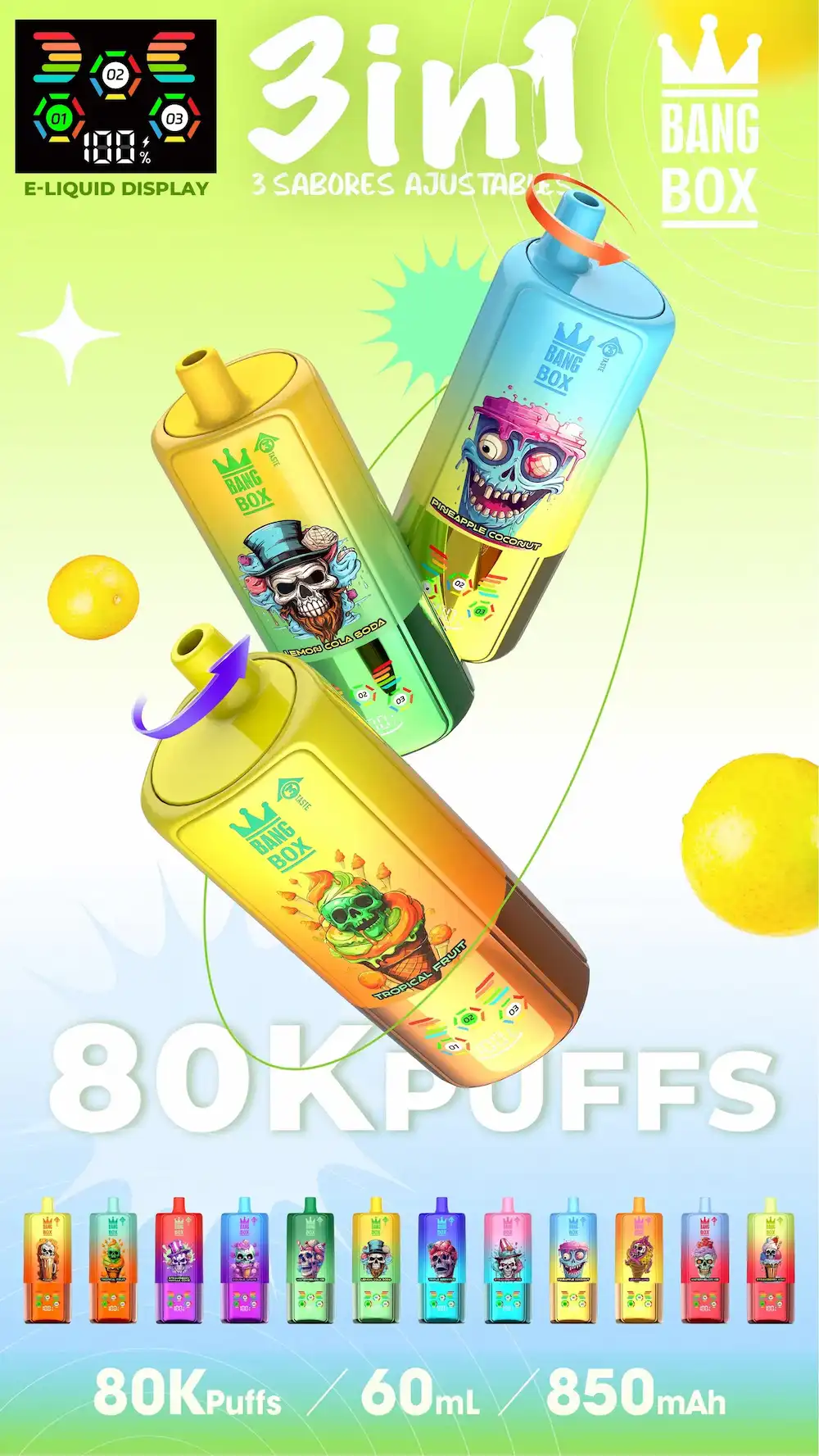 BANG BOX 80000 80K Puffs Dreifach-Geschmack 3-in-1 Vape 14 Bang Box 80000 vape Funktion Bild - einstellbare 3-Geschmack mit e-Flüssigkeit Bildschirm