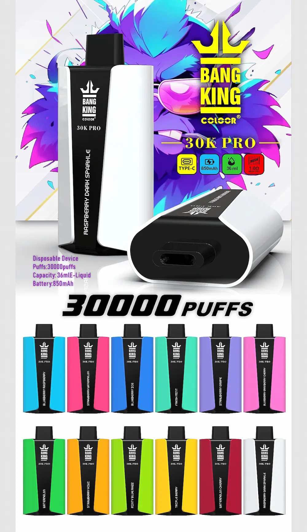 Bang King 30K Pro 30000 puffs disposable vape - Flavor collection lineup image