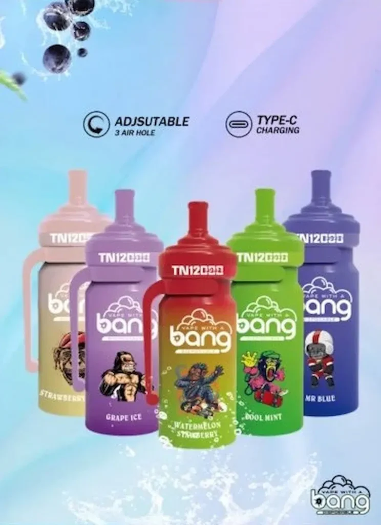 Bang TN 12000 features 3 adjustable airflow modes, 20ml e-liquid, 600mAh battery, Type-C charging