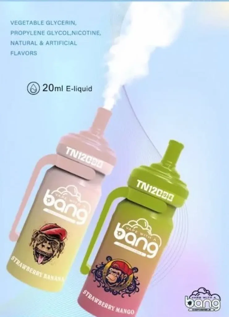Bang TN 12000 with 20ml e-liquid, showing natural and artificial flavor ingredients