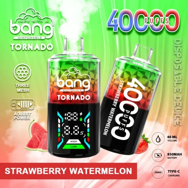 bang tornado 40000 40k puffs disposable vape with screen strawberry watermelon flavor