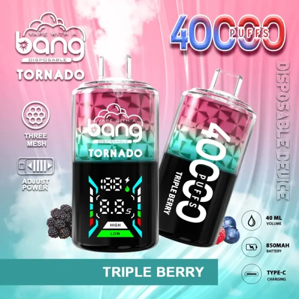 bang tornado 40000 40k puffs disposable vape with screen triple berry flavor