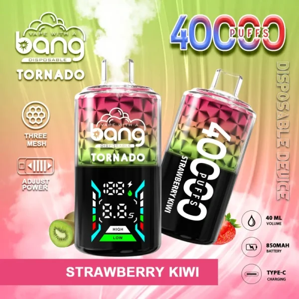 bang tornado 40000 40k puffs disposable vape with screen strawberry kiwi flavor
