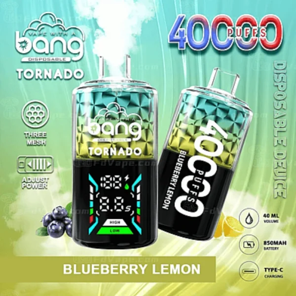 bang tornado 40000 40k puffs disposable vape with screen blueberry lemon flavor