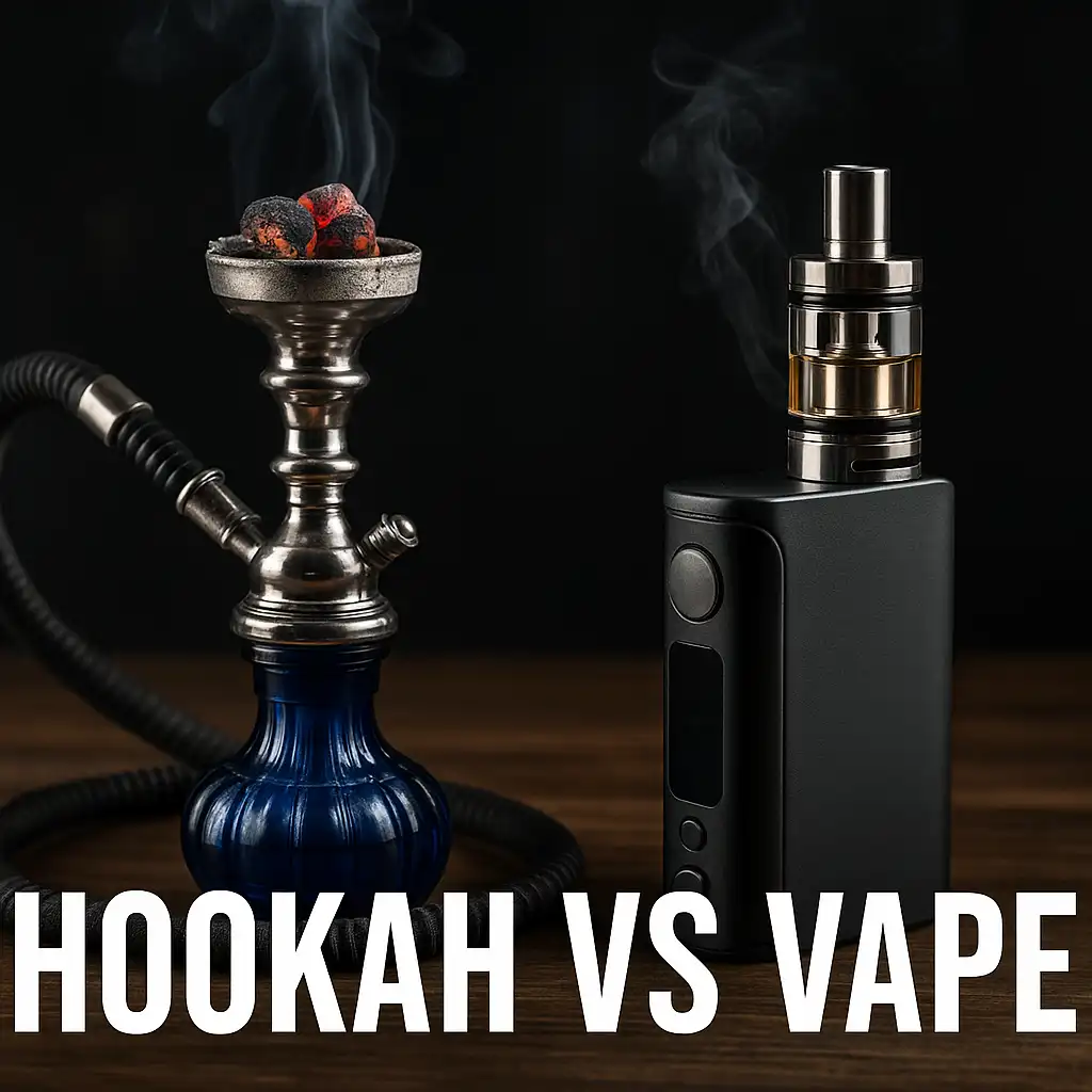 Hookah and vape device side by side with smoke – comparison of vaping and hookah experience by expert