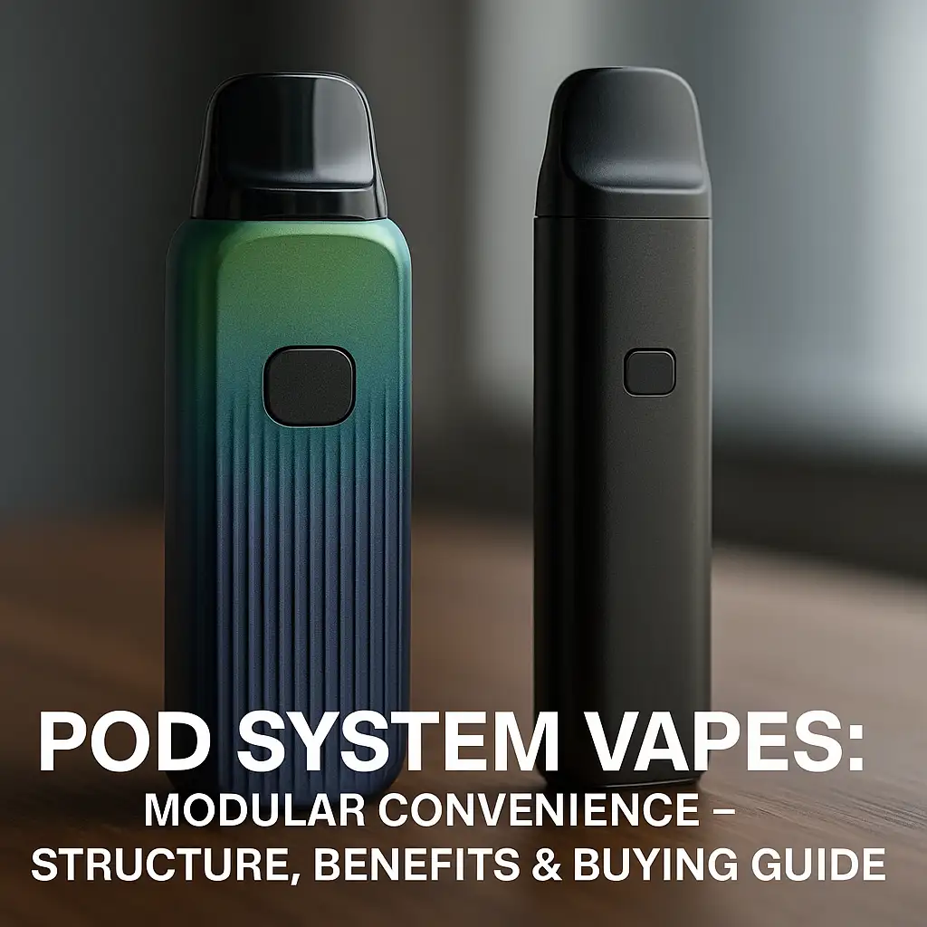 Pod-System Vape-Geräte mit schlanken Designs auf Holzoberfläche - Leitfaden für Pod Vape Struktur und Vorteile