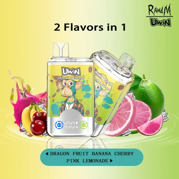 Uwin Twins Crystal 40000 puffs disposable vape - Dragon Fruit Banana Cherry & Pink Lemonade