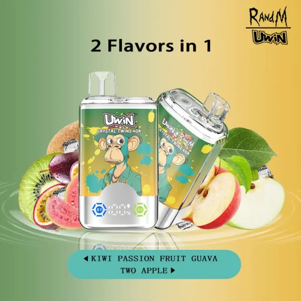 Uwin Twins Crystal 40000 puffs disposable vape - Kiwi Passion Fruit Guava & Two Apple