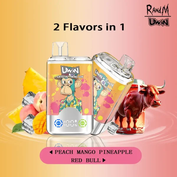 Uwin Twins Crystal 40000 puffs disposable vape - Peach Mango Pineapple & Red Bull