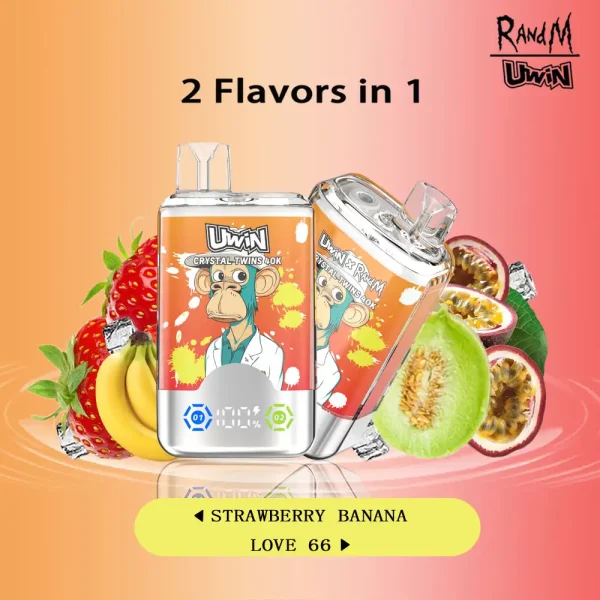 Uwin Twins Crystal 40000 puffs disposable vape - Strawberry Banana & Love 66