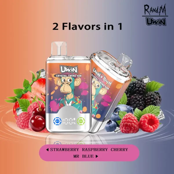 Uwin Twins Crystal 40000 puffs disposable vape - Strawberry Raspberry Cherry & Mr Blue