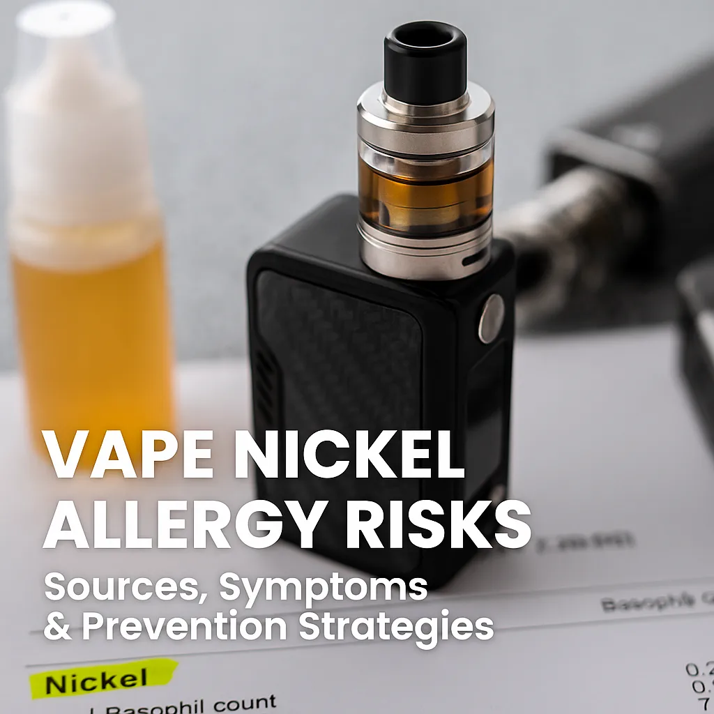 Person holding vape with irritated hand – vape nickel allergy symptoms, causes, and safety tips