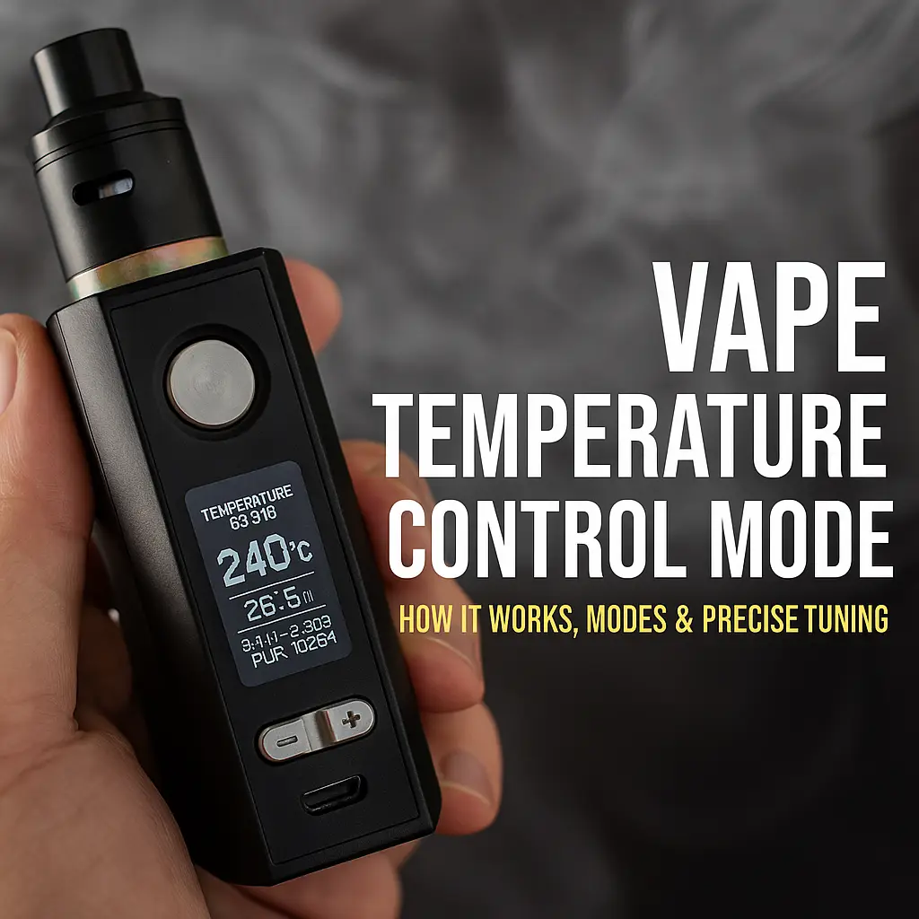 Vape mod que muestra los ajustes de control de temperatura en la pantalla - guía para el modo TC, la sintonización y la seguridad vape