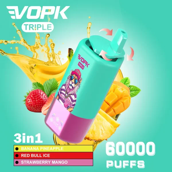 VOPK Triple 60000 puffs disposable vape - Banana Pineapple, Red Bull Ice, Strawberry Mango