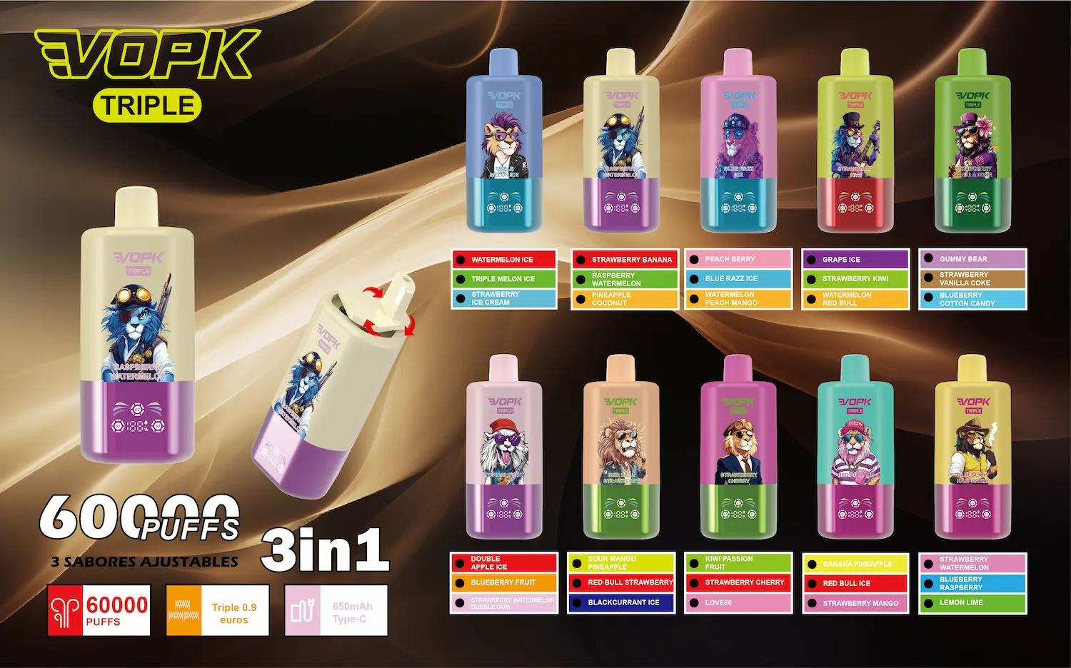 VOPK Triple 60000 puffs disposable vape - All flavor combinations