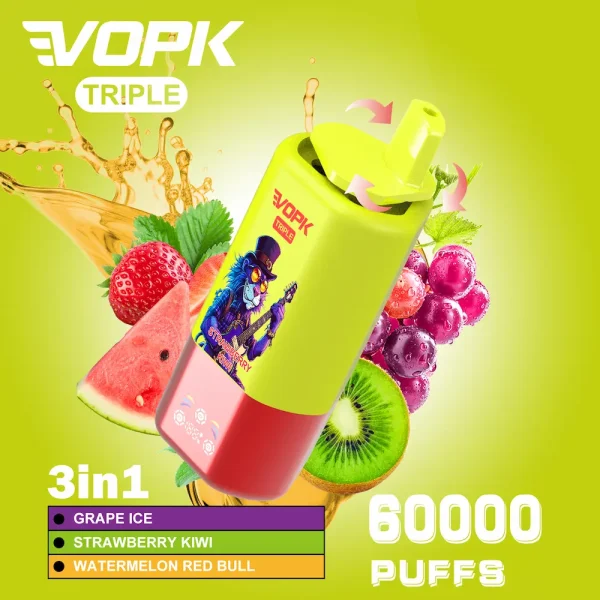 VOPK Triple 60000 puffs disposable vape - Grape Ice, Strawberry Kiwi, Watermelon Red Bull