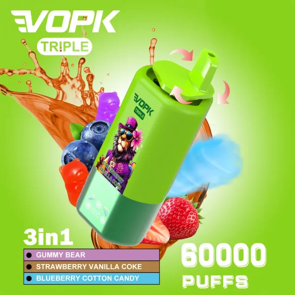 VOPK Triple 60000 puffs disposable vape - Gummy Bear, Strawberry Vanilla Coke, Blueberry Cotton Candy