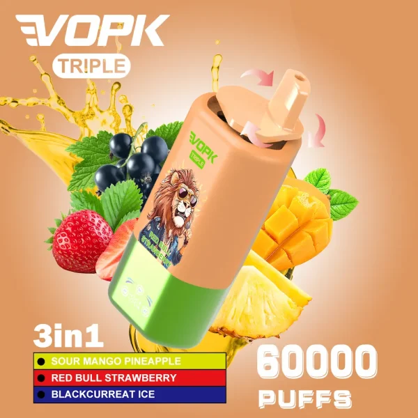 VOPK Triple 60000 puffs disposable vape - Sour Mango Pineapple, Red Bull Strawberry, Blackcurrant Ice
