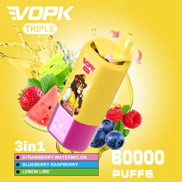 VOPK Triple 60000 puffs disposable vape - Strawberry Watermelon, Blueberry Raspberry, Lemon Lime