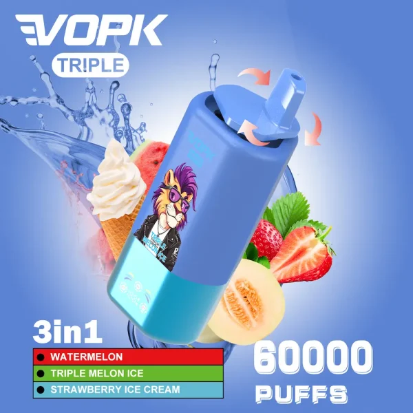 VOPK Triple 60000 puffs disposable vape - Watermelon, Triple Melon Ice, Strawberry Ice Cream