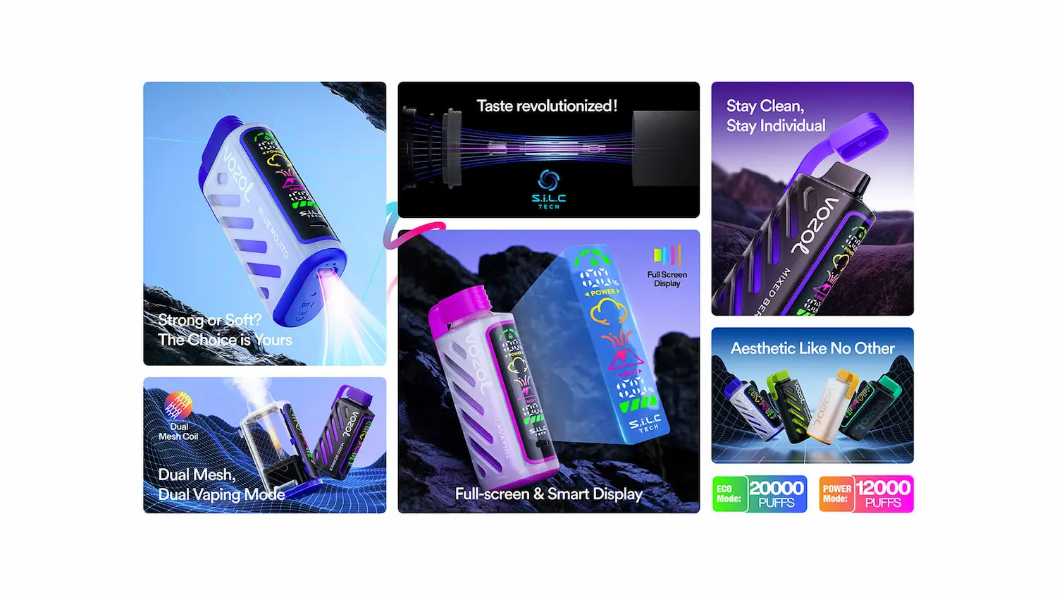 VOZOL Gear Power – Full-screen smart display, customizable style, strong or soft vape options