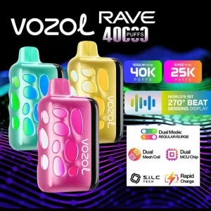 Vozol Rave 40000 disposable vape with vibrant design and dual mode