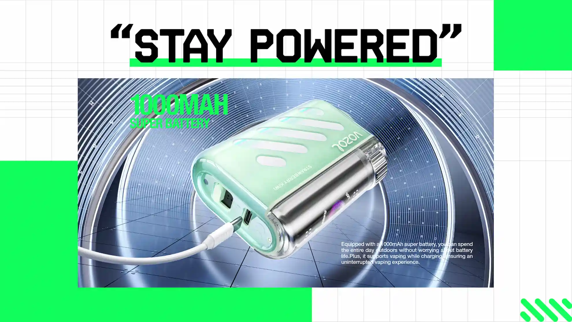 Vozol Vista 40000 disposable vape - 1000mAh battery with Type-C charging, supports vaping while charging