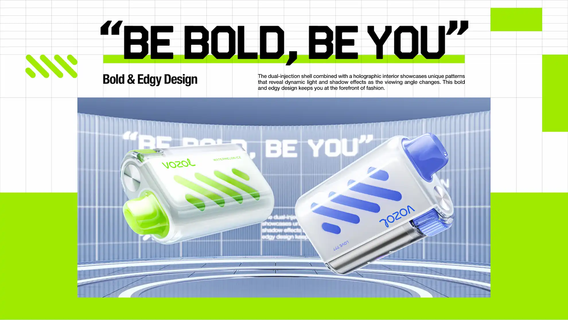Vozol Vista 40000 vape - dual-injection shell with holographic style and futuristic look