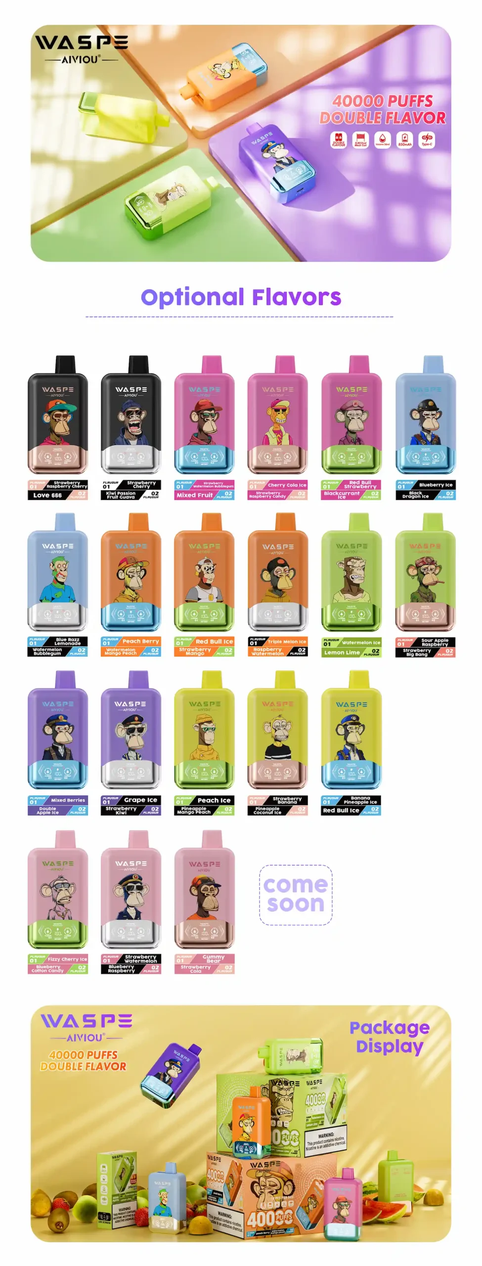 WASPE 40000 40K puffs disposable vape all available dual flavor combinations