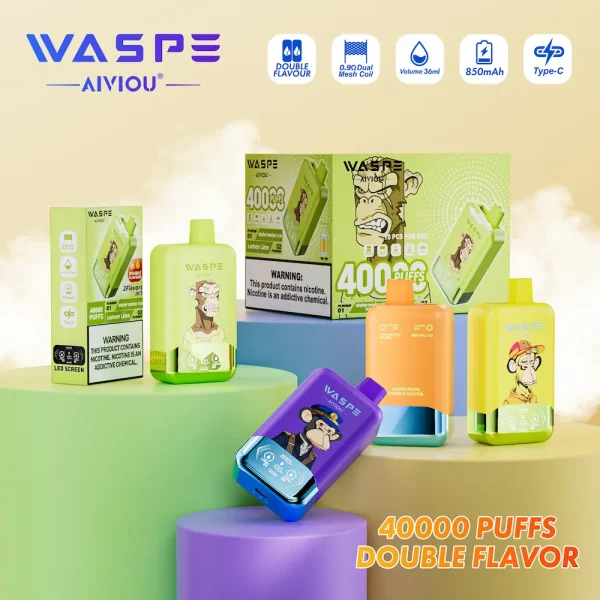 WASPE 40000 40K puffar engångsvape med dubbla smaker med LED-display och livlig design