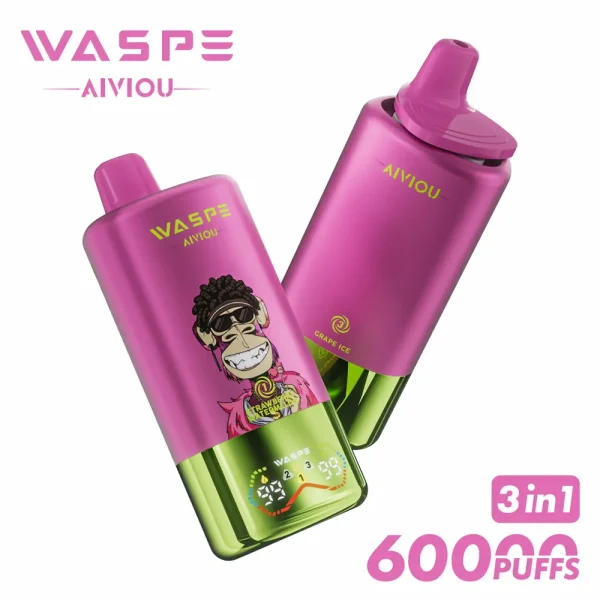 WASPE 60000 60K puffs triple flavor disposable vape - Strawberry Watermelon, Strawberry Raspberry Candy, Grape Ice