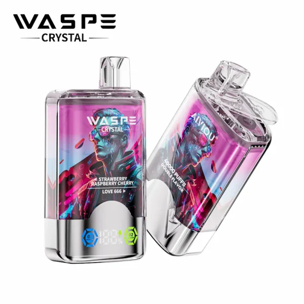 Waspe Crystal 40000 dualen Geschmack Einweg vape - Erdbeere Himbeere Kirsche & Liebe 666