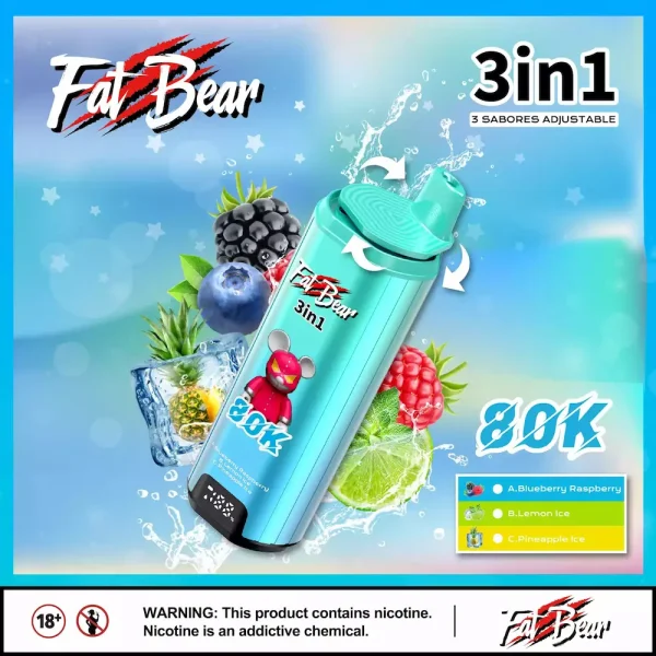 AIVONO AIM FAT BEAR 80000 80K puffs 3-in-1 disposable vape - Blueberry Raspberry, Lemon Ice, Pineapple Ice