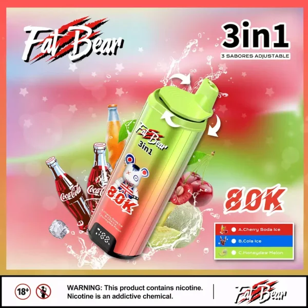 AIVONO AIM FAT BEAR 80000 80K puffs 3-in-1 disposable vape - Cherry Soda Ice, Cola Ice, Honeydew Melon Ice