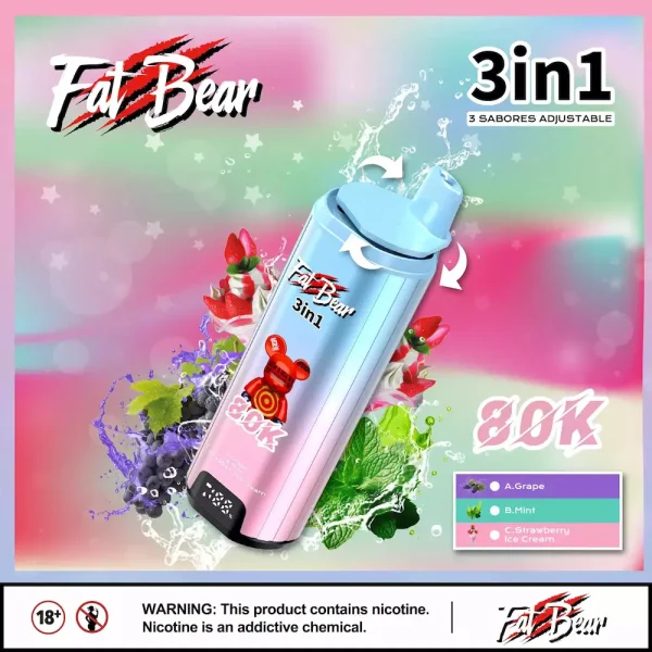 AIVONO AIM FAT BEAR 80000 80K puffs 3-in-1 disposable vape - Grape Ice, Mint, Strawberry Ice Cream