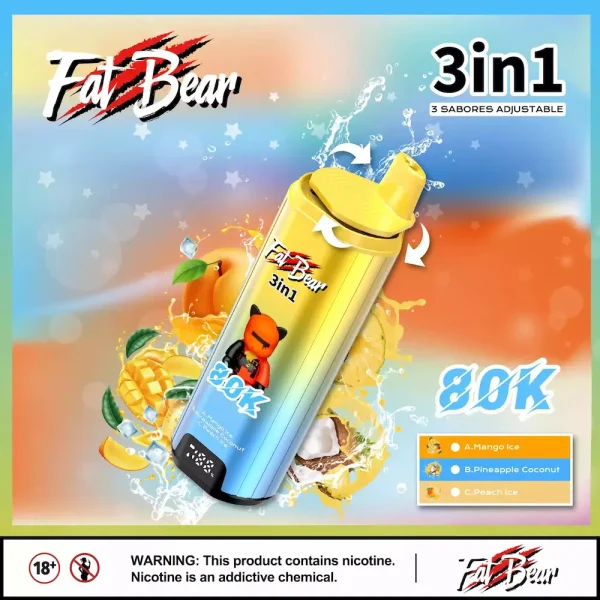 AIVONO AIM FAT BEAR 80000 80K puffs 3-in-1 disposable vape - Mango Ice, Pineapple Coconut, Peach Ice