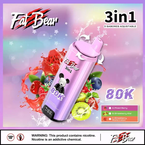 AIVONO AIM FAT BEAR 80000 80K puffs 3-in-1 disposable vape - Mixed Berries, Strawberry Kiwi, Strawberry Watermelon