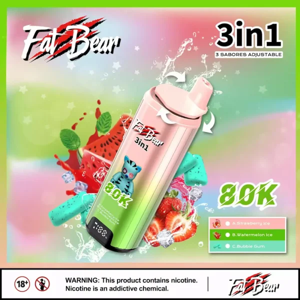 AIVONO AIM FAT BEAR 80000 80K puffs 3-in-1 disposable vape - Strawberry Ice, Watermelon Ice, Bubble Gum