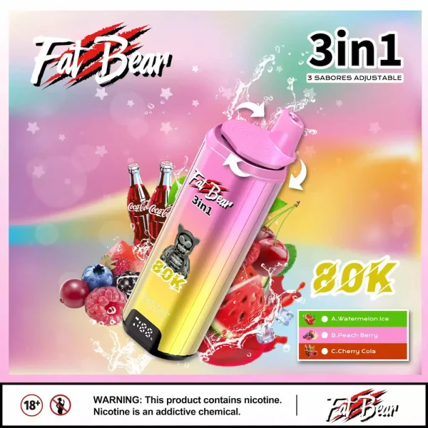 AIVONO AIM FAT BEAR 80000 80K puffs 3-in-1 disposable vape - Watermelon Ice, Peach Berry, Cherry Cola