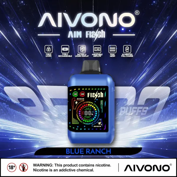 AIVONO AIM FLASH 35000 35K puffs smart screen disposable vape - Blue Ranch flavor