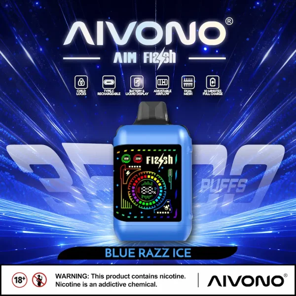 AIVONO AIM FLASH 35000 35K puffs smart screen disposable vape - Blue Razz Ice flavor