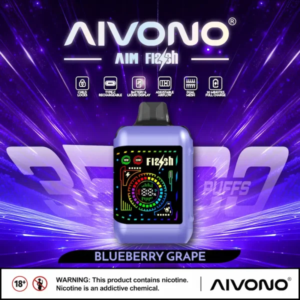 AIVONO AIM FLASH 35000 35K puffs smart screen disposable vape - Blueberry Grape flavor