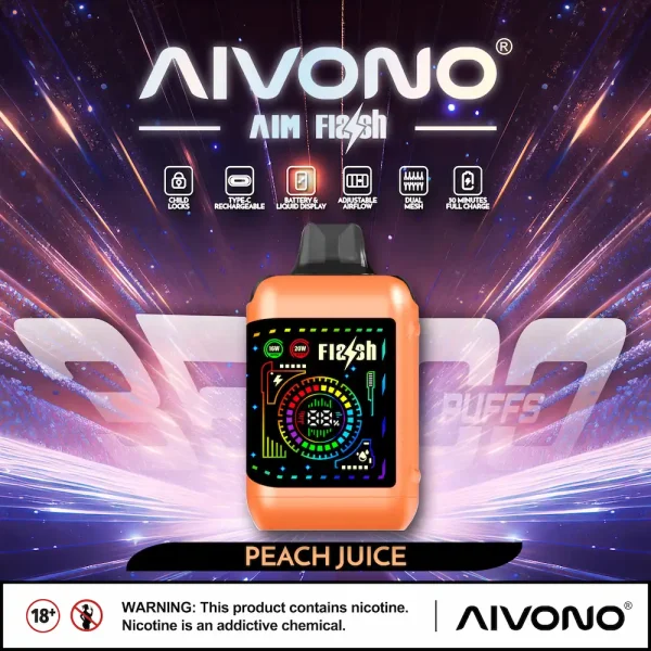 AIVONO AIM FLASH 35000 35K puffs smart screen disposable vape - Peach Juice flavor