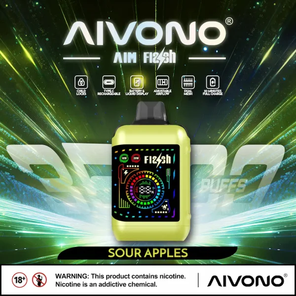 AIVONO AIM FLASH 35000 35K puffs smart screen disposable vape - Sour Apples flavor