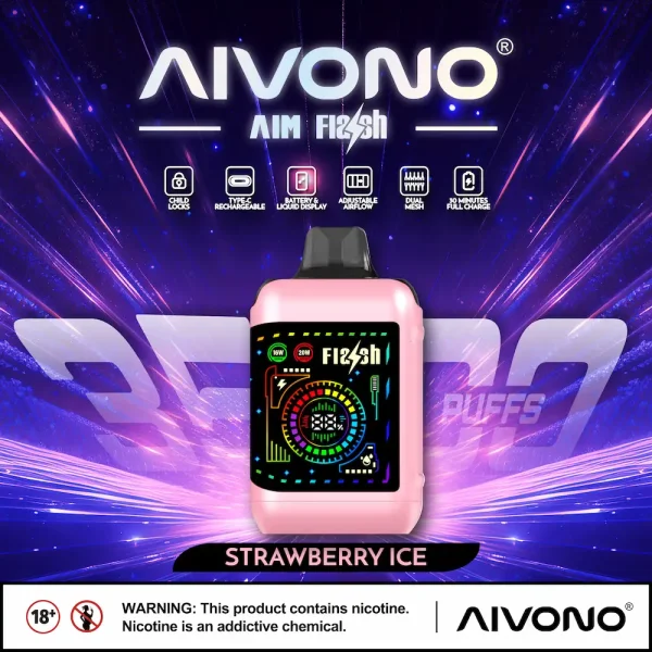 AIVONO AIM FLASH 35000 35K puffs smart screen disposable vape - Strawberry Ice flavor