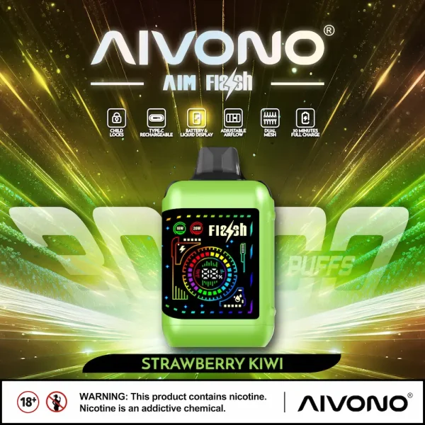 AIVONO AIM FLASH 35000 35K puffs smart screen disposable vape - Strawberry Kiwi Ice flavor