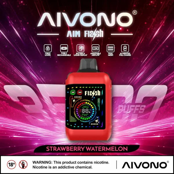 AIVONO AIM FLASH 35000 35K puffs smart screen disposable vape - Strawberry Watermelon flavor
