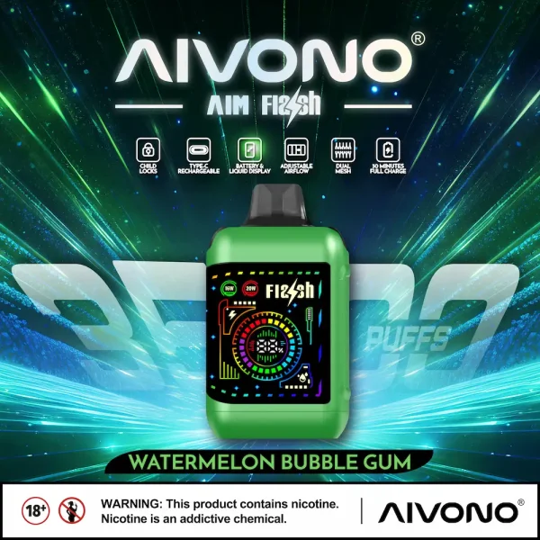 AIVONO AIM FLASH 35000 35K puffs smart screen disposable vape - Watermelon Bubble Gum flavor
