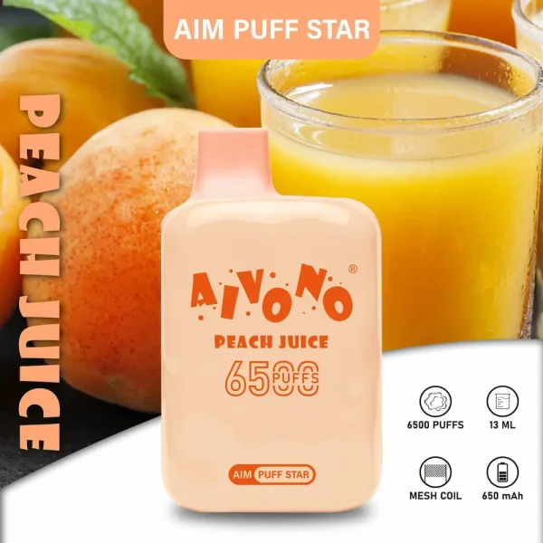 Aivono AIM-PUFFSTAR 6500 puffar engångsvape - smak av persikojuice